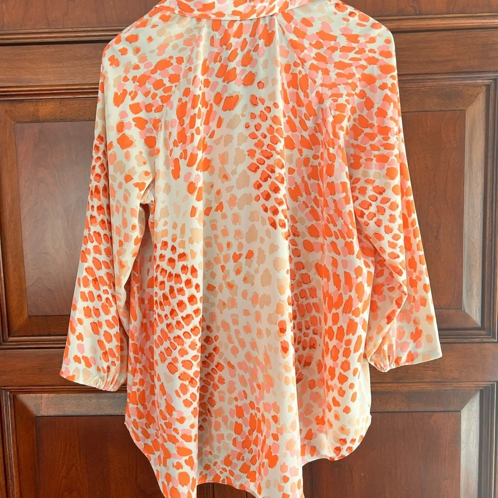 CAbi Go-To Orange and White Button Down Top - Picture 3 of 10